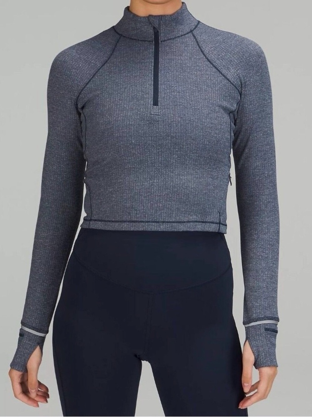 lululemon athletica Navy Heathered Long-Sleeve Half-Zip Crop